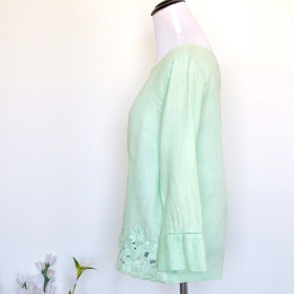 NEW! J. Crew Floral Embroidered 100% Linen Blouse Exposed Zipper Mint Green SZ 2 - Picture 3 of 8
